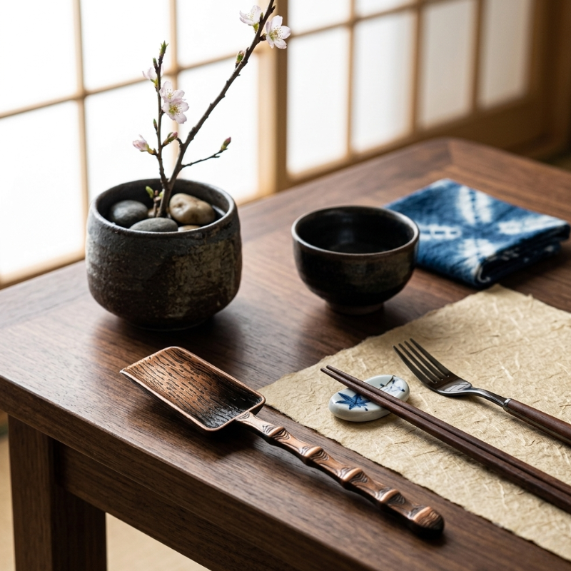 Cuillère À Thé Matcha En Métal Motif Bambou