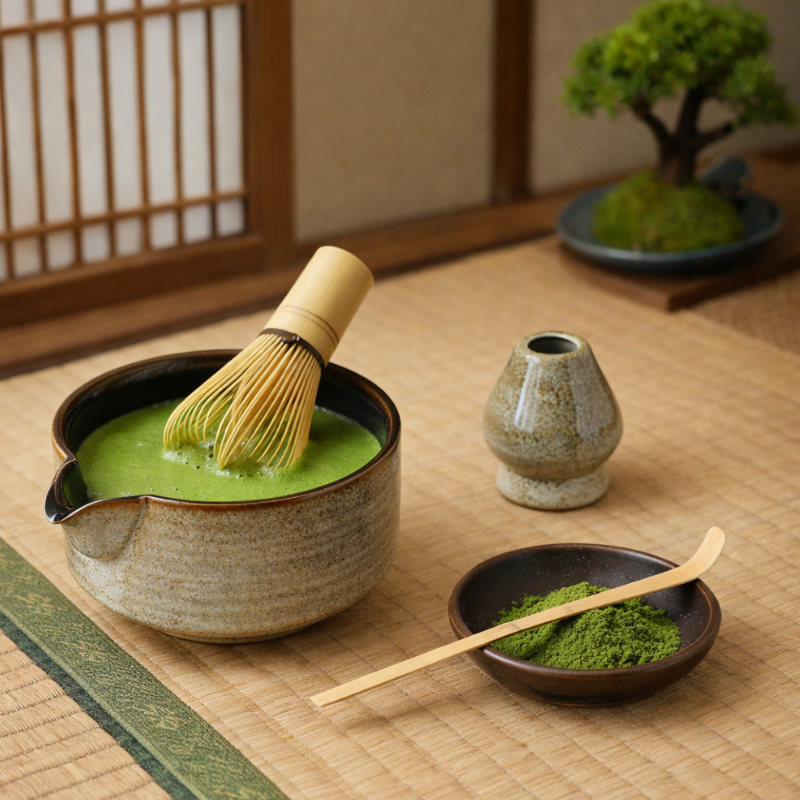 Kit Matcha Pour Préparation Du Thé Vert en 4 Pièces