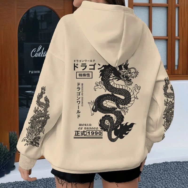 Sweat Japonais Gris à Motif Dragon Impérial