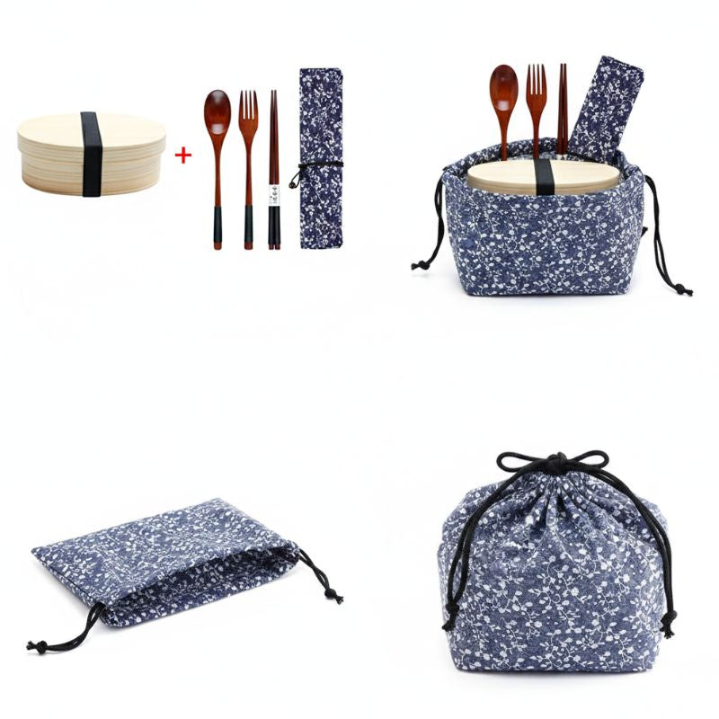 Boîte Bento Japonaise En Bois À Décor Fleuri