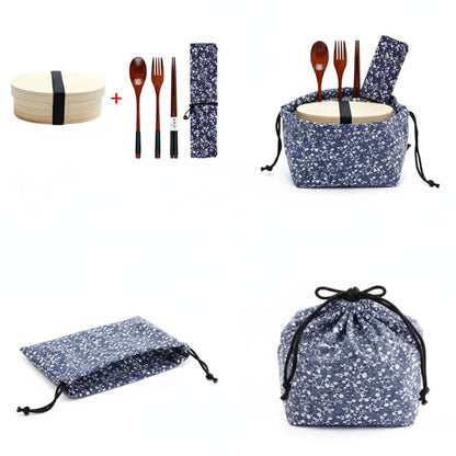 Boîte Bento Japonaise En Bois À Décor Fleuri