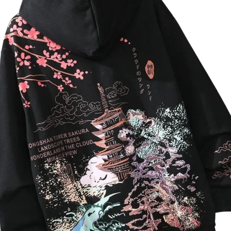 Sweat Japonais Streetwear Avec Design Paysage Traditionnel