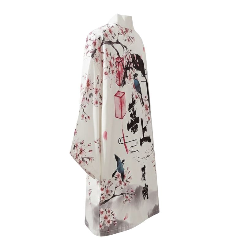 Veste Kimono En Motif Sakura Et Oiseaux Artistiques