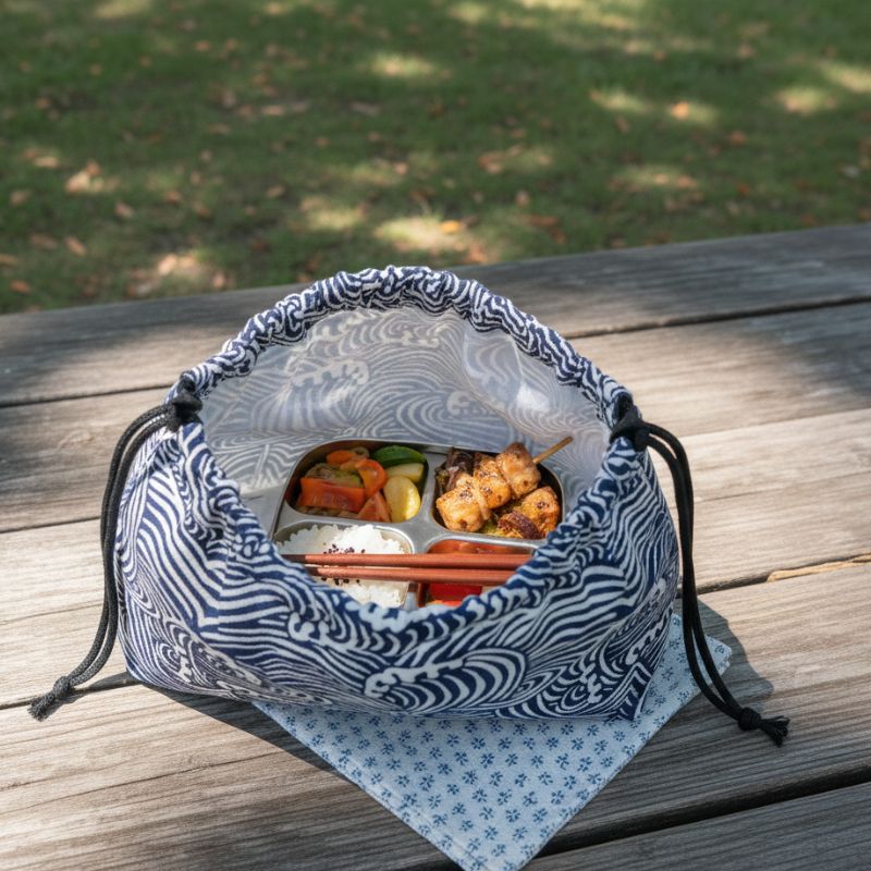 Sac Japonais Avec Motif Vagues Blanches