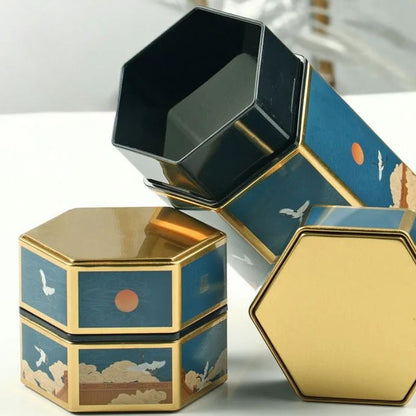 Boîte à Thé Japonaise Hexagonale Bleue