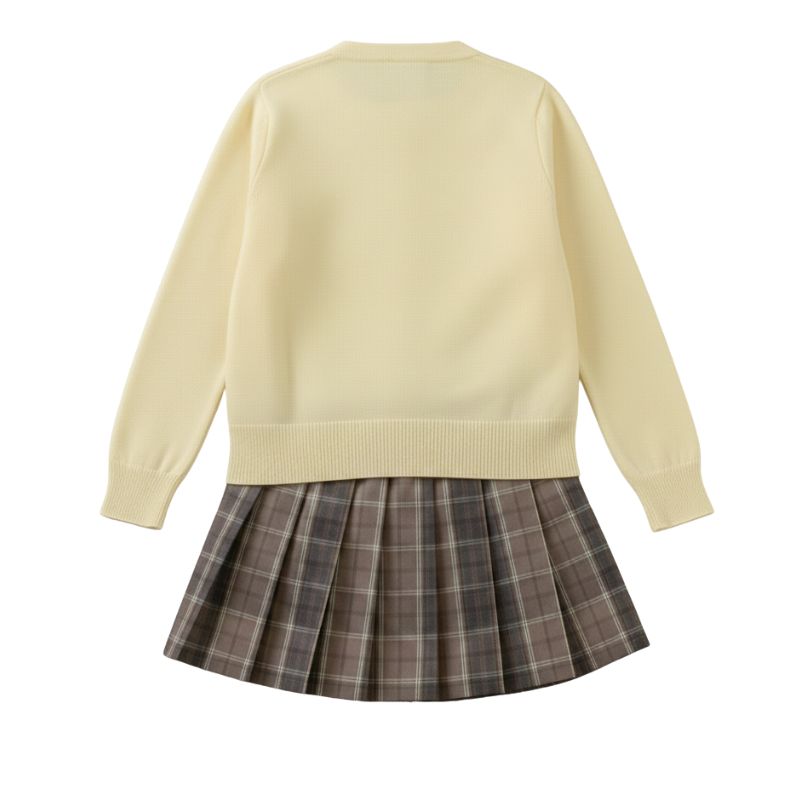 Uniforme Japonais Étudiant Avec Cardigan Et Jupe Plissée Carreaux