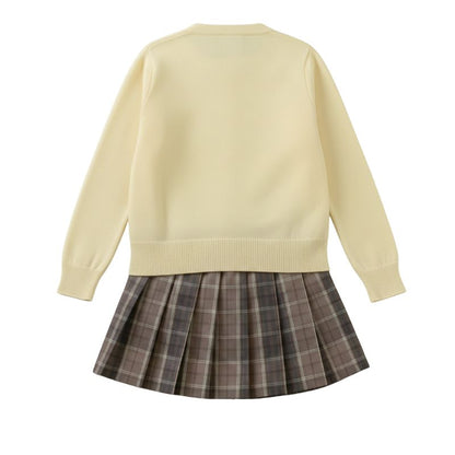 Uniforme Japonais Étudiant Avec Cardigan Et Jupe Plissée Carreaux