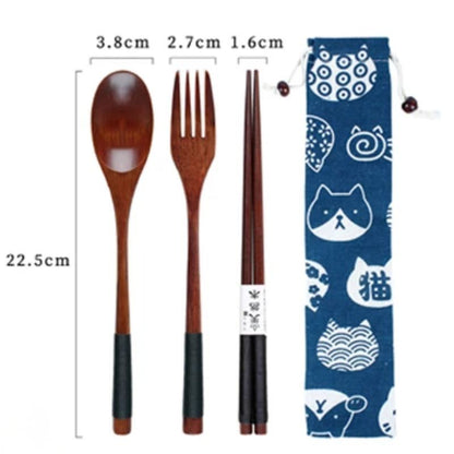 Boîte Bento Japonaise En Bois Avec Sac & Couverts