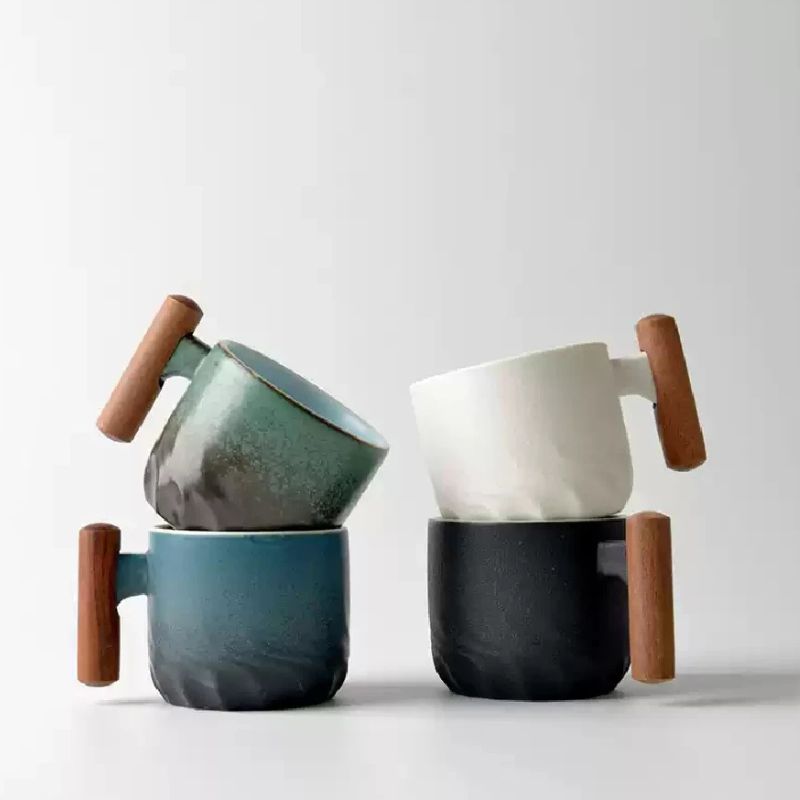 Tasse Japonaise Minimaliste Avec Anse en Bois