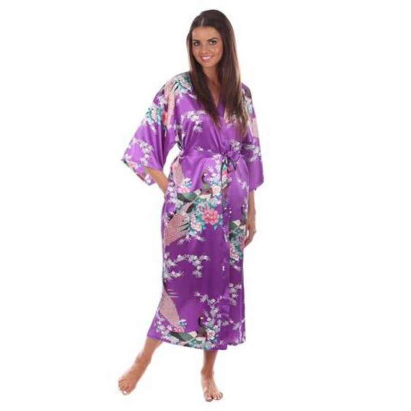 Kimono Long En Satin Avec Motifs Floraux Élégants
