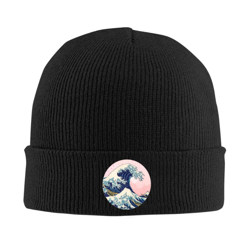 Bonnet Japonais En Maille Avec Patch Vague Hokusai