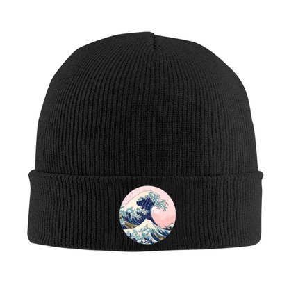 Bonnet Japonais En Maille Avec Patch Vague Hokusai