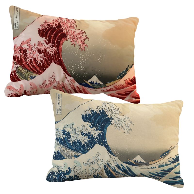 Coussin Japonais Décoratif Avec Illustration Vague