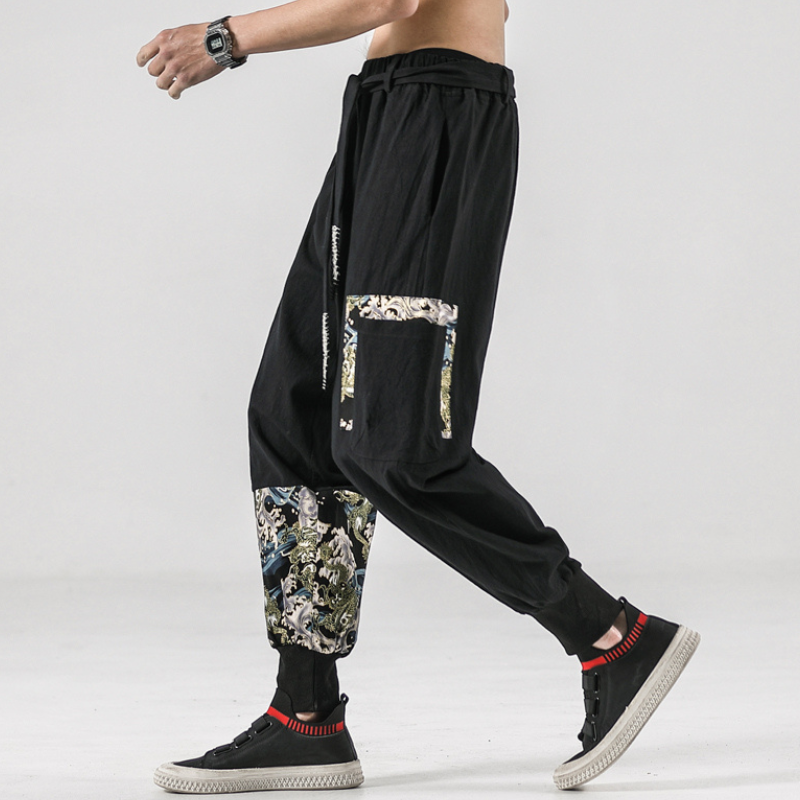 Pantalon Japonais Sarouel Homme Coupe Ample Imprimée