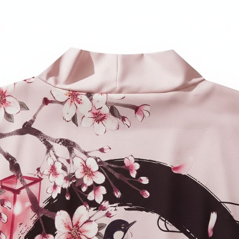 Veste Kimono En Motif Sakura Et Oiseaux Artistiques