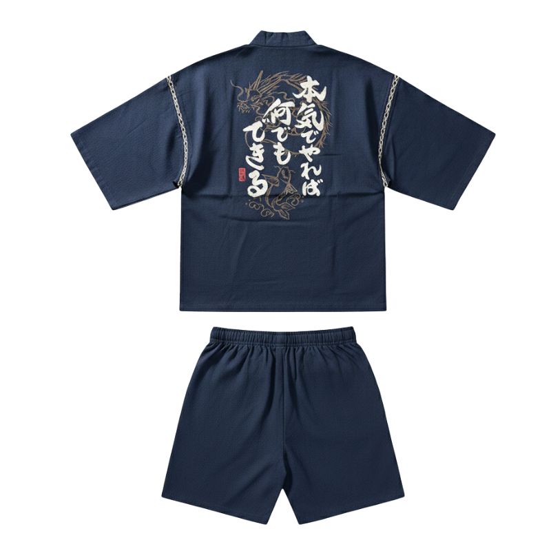 Jinbei Homme Japonais Avec Calligraphie Et Coupe Ample