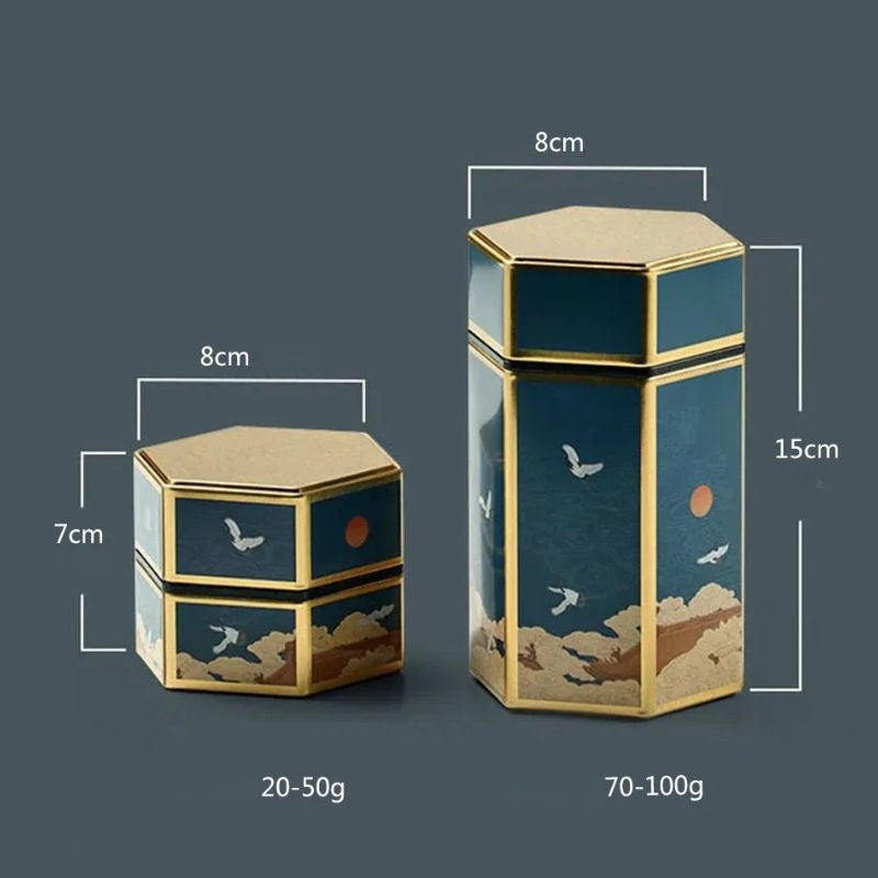 Boîte à Thé Japonaise Hexagonale Bleue