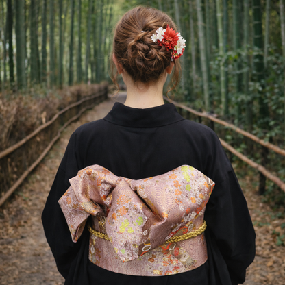 Ceinture Obi Japonaise Style Geisha Motif Fleuri