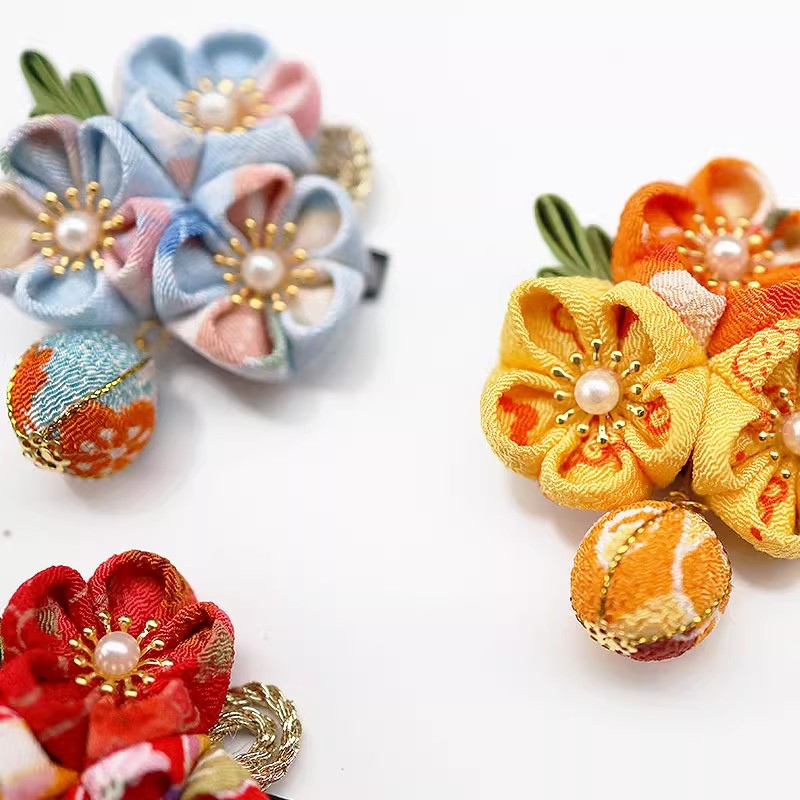 Kanzashi Fleur Sakura Avec Perles Et Ornement Tissu