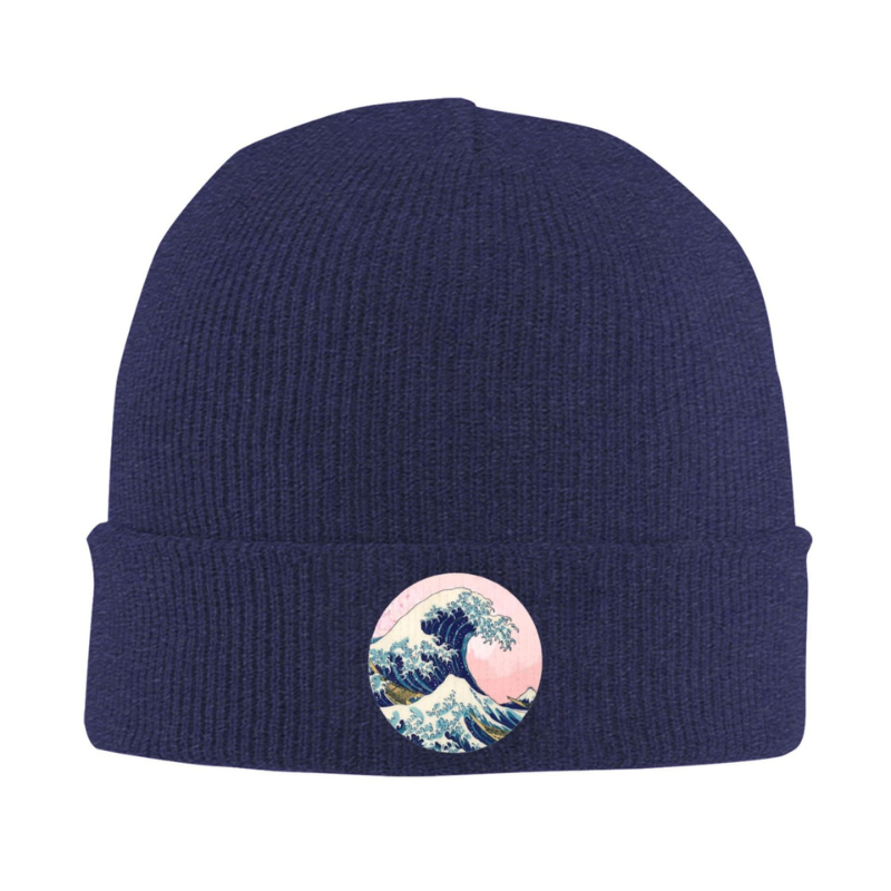 Bonnet Japonais En Maille Avec Patch Vague Hokusai