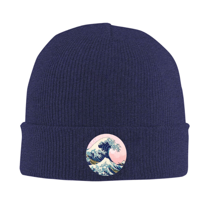 Bonnet Japonais En Maille Avec Patch Vague Hokusai