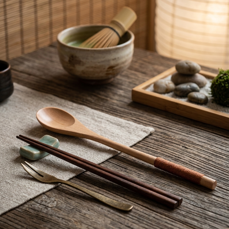 Cuillère Matcha En Bois Avec Poignée Tressée Et Design Élégant