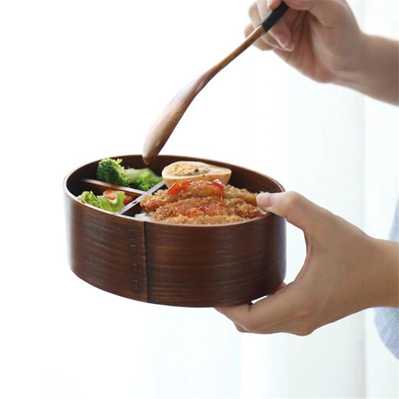 Boîte Bento Japonaise En Bois Avec Sac & Couverts