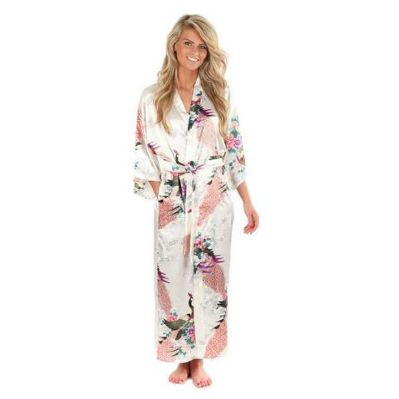 Kimono Long En Satin Avec Motifs Floraux Élégants