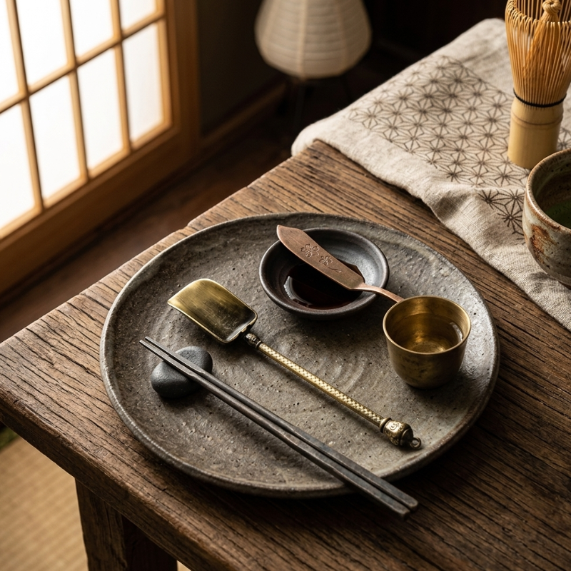 Cuillère Matcha Traditionnelle En Métal Style Vintage