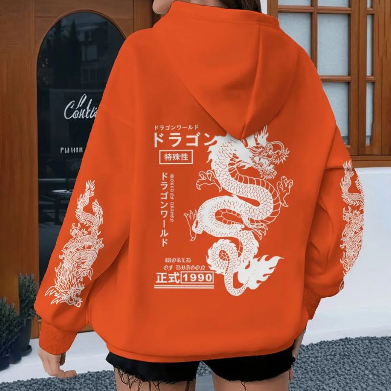 Sweat Japonais Gris à Motif Dragon Impérial