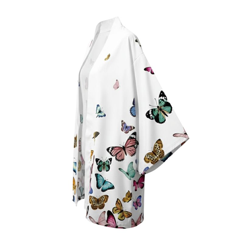 Haori Femme En Motif Papillons Multicolores Élégants