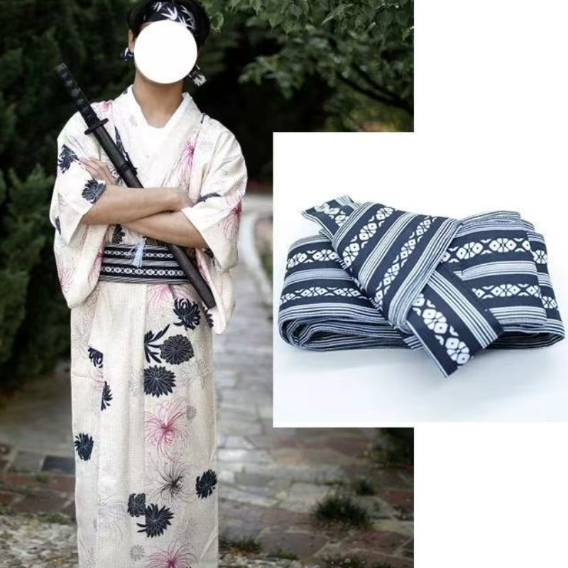 Ceinture Obi En Jacquard Avec Motif Rayé Traditionnel
