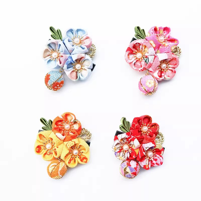 Kanzashi Fleur Sakura Avec Perles Et Ornement Tissu