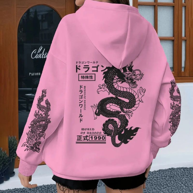 Sweat Japonais Gris à Motif Dragon Impérial