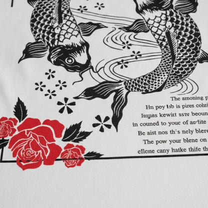 T-Shirt Japonais Mode Urbaine Avec Poissons Koi