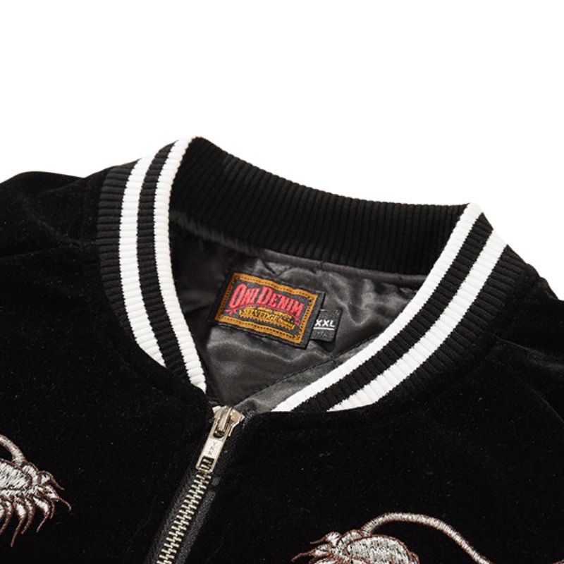 Sukajan Homme En Satin Avec Dragon Enroulé Et Pivoines Brodées