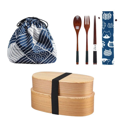 Boîte Bento Japonaise Double Compartiment En Bois, Boîte Bento Japonaise 