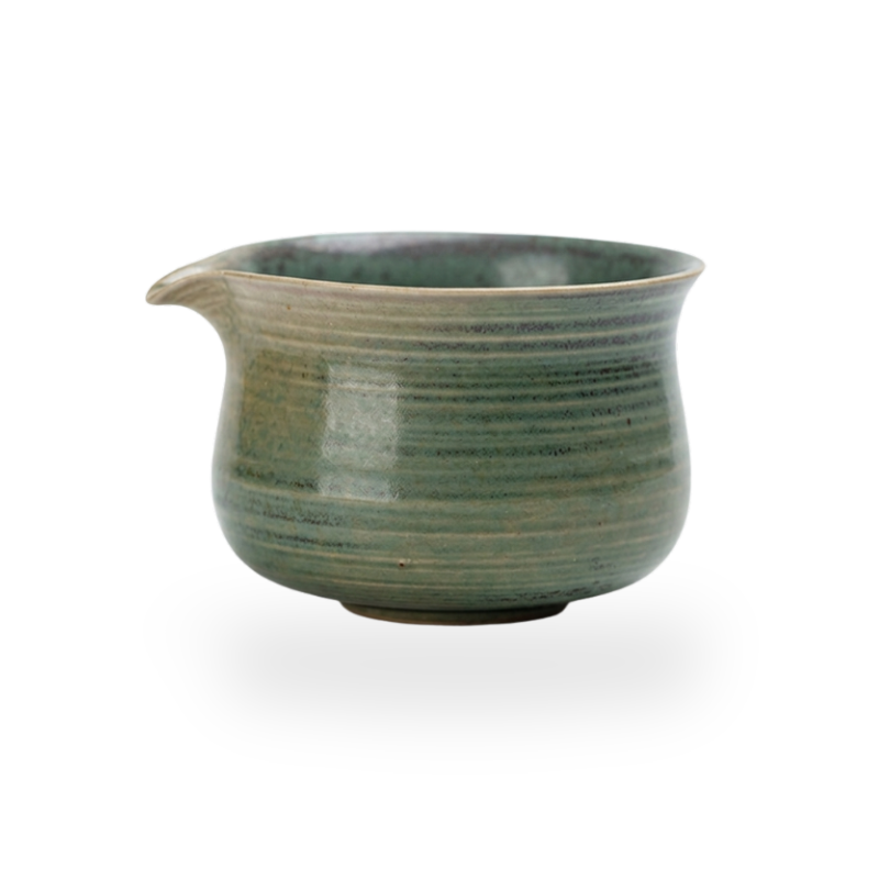Bol Matcha En Céramique Verte Avec Bec Verseur Et Finition Striée, Bol Matcha En Céramique Verte 
