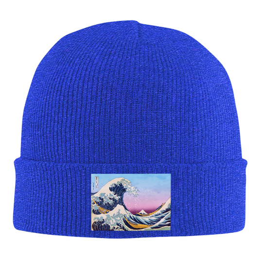 Bonnet Japonais En Maille Douce Avec Motif Vague, Bonnet Japonais Bleu