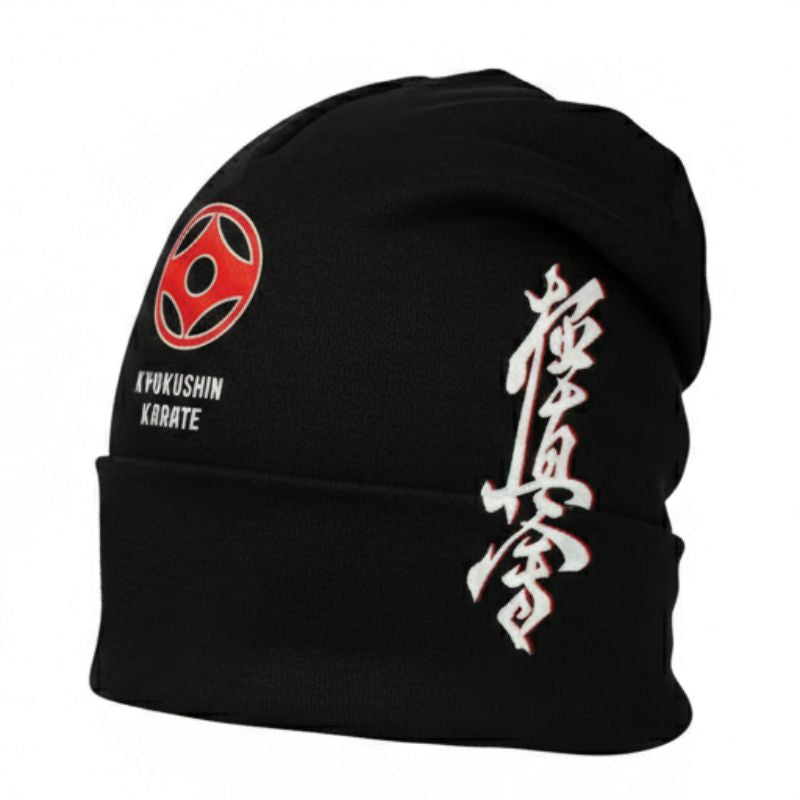 Bonnet Japonais Noir Style Karaté Avec Logo Kyokushin, bonnet japonais noir