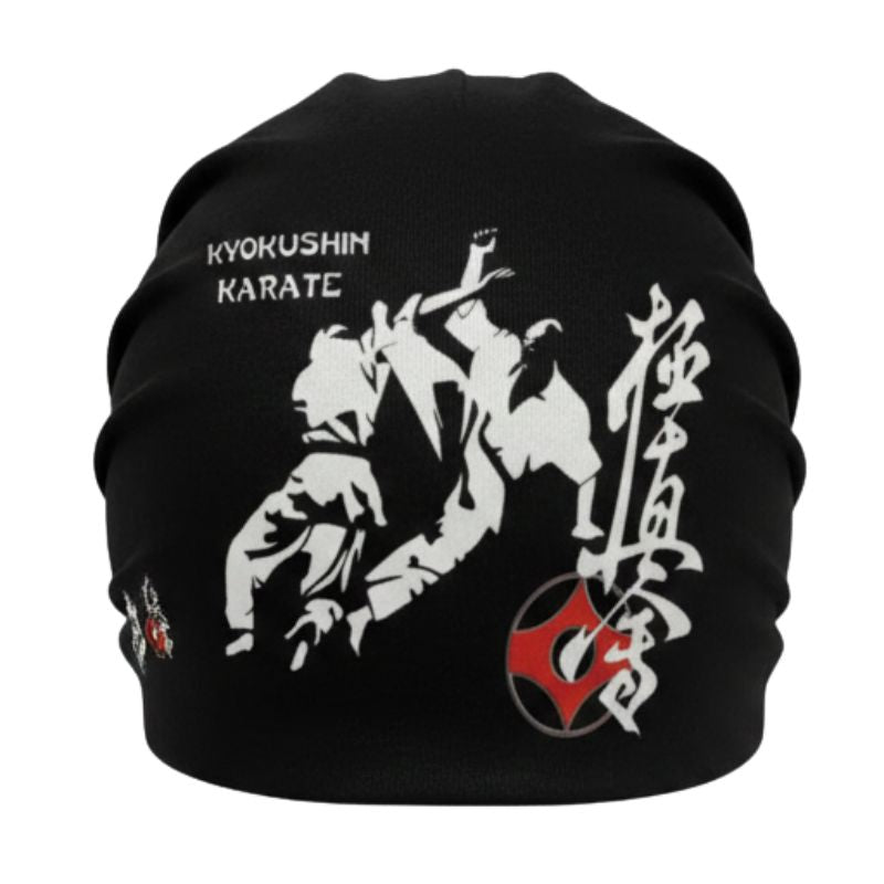 Bonnet Japonais Noir Style Karaté Avec Motif Combattant, bonnet japonais noir stylé 