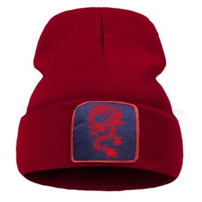 Bonnet Japonais Unisexe Avec Écusson Dragon Rouge, Bonnet Japonais 