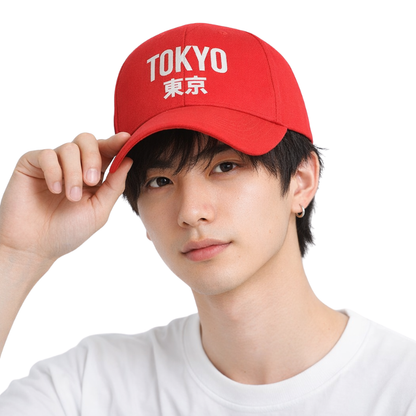 Casquette Japonaise Tokyo En Coton Avec Inscription Kanji, Casquette Japonaise Rouge