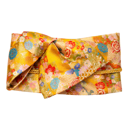 Ceinture Obi Japonaise Motif Fleuri, Ceinture Obi Japonaise Jaune