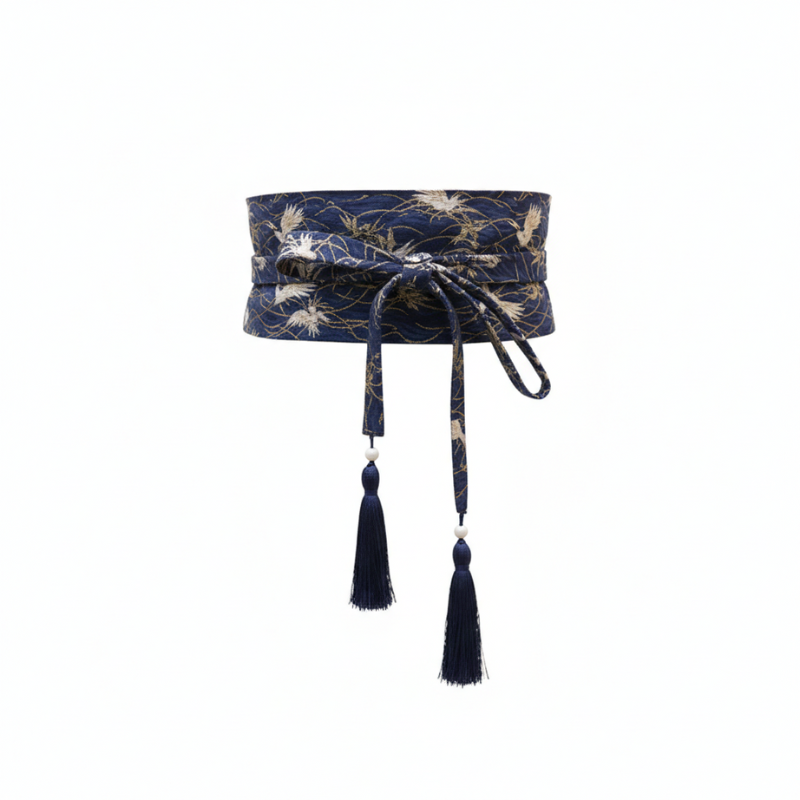 Ceinture Obi Yukata Japonaise Avec Pompons, Ceinture Obi Bleu