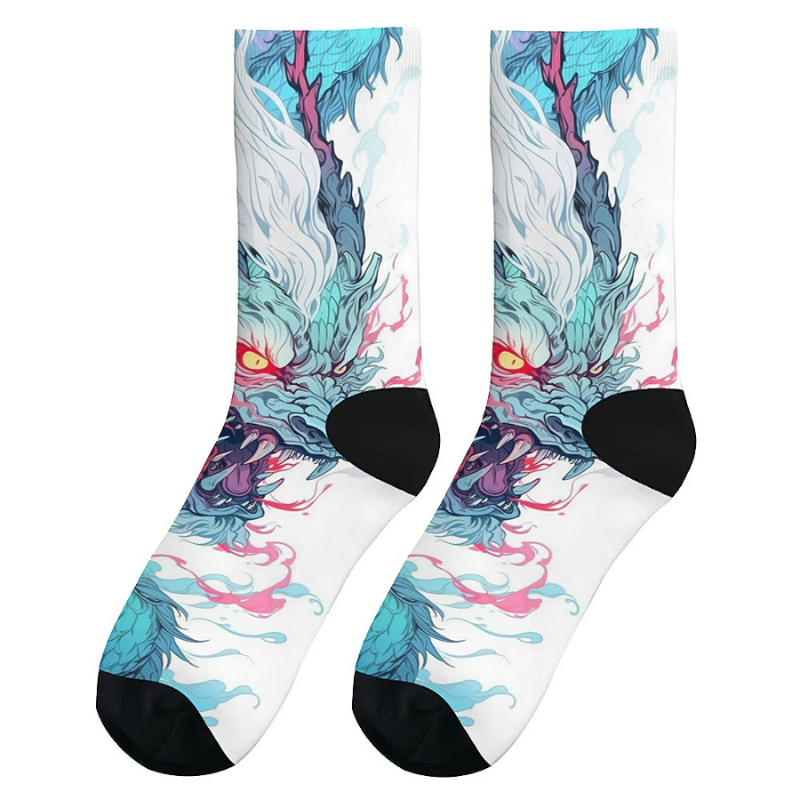 Chaussette Japonaise Imprimé Dragon Bleu Aux Yeux Rouge, chaussette japonaise imprimé