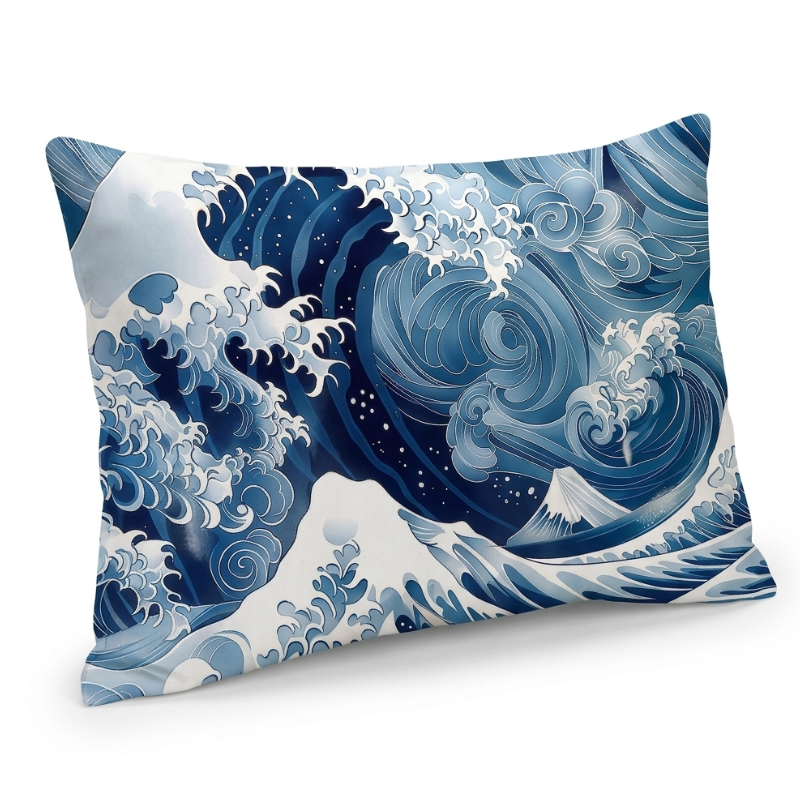 Coussin Japonais Design Artistique Motif Vague, Coussin Japonais 