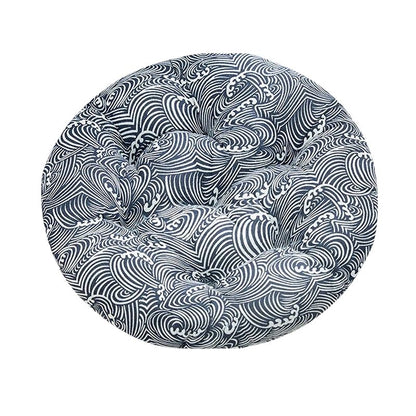 Coussin Japonais Rond Motif Seigaiha Bleu Et Blanc, Coussin Japonais Rond