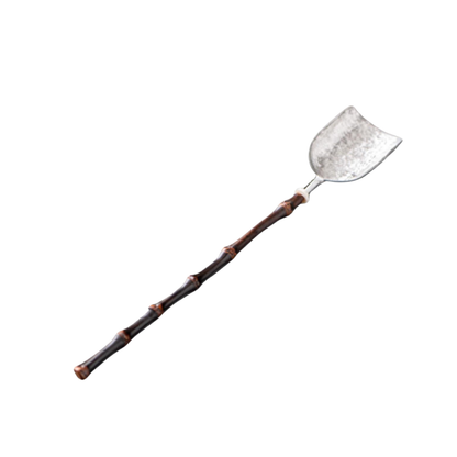 Cuillère Matcha En Acier Texturé Avec Poignée Bambou Élégante, Cuillère Matcha En Acier 