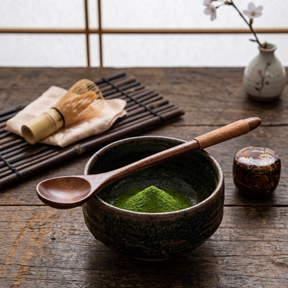 Cuillère Matcha En Bois Avec Poignée Tressée Et Design Élégant, Cuillère Matcha En Bois 